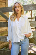 Load image into Gallery viewer, Demi Check Print Baloon Sleeve White Button Shirt