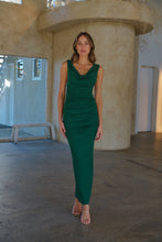 Load image into Gallery viewer, Kleo Emerald Green Cowl Neck Evening Dress