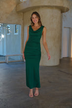 Load image into Gallery viewer, Kleo Emerald Green Cowl Neck Evening Dress