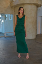 Load image into Gallery viewer, Kleo Emerald Green Cowl Neck Evening Dress