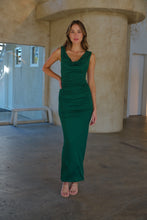 Load image into Gallery viewer, Kleo Emerald Green Cowl Neck Evening Dress