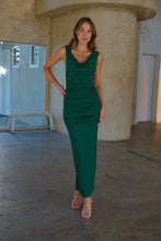 Load image into Gallery viewer, Kleo Emerald Green Cowl Neck Evening Dress