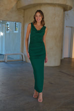 Load image into Gallery viewer, Kleo Emerald Green Cowl Neck Evening Dress