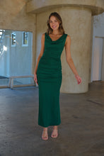 Load image into Gallery viewer, Kleo Emerald Green Cowl Neck Evening Dress