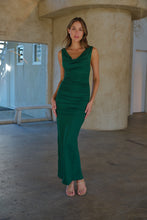 Load image into Gallery viewer, Kleo Emerald Green Cowl Neck Evening Dress