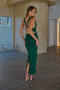 Kleo Emerald Green Cowl Neck Evening Dress
