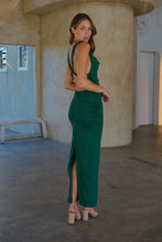 Load image into Gallery viewer, Kleo Emerald Green Cowl Neck Evening Dress