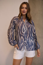 Load image into Gallery viewer, Leila Navy/White Print Chiffon Shirt