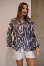 Load image into Gallery viewer, Leila Navy/White Print Chiffon Shirt