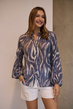 Load image into Gallery viewer, Leila Navy/White Print Chiffon Shirt