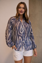 Load image into Gallery viewer, Leila Navy/White Print Chiffon Shirt