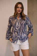 Load image into Gallery viewer, Leila Navy/White Print Chiffon Shirt