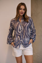 Load image into Gallery viewer, Leila Navy/White Print Chiffon Shirt
