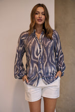 Load image into Gallery viewer, Leila Navy/White Print Chiffon Shirt