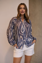 Load image into Gallery viewer, Leila Navy/White Print Chiffon Shirt