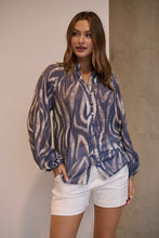 Load image into Gallery viewer, Leila Navy/White Print Chiffon Shirt