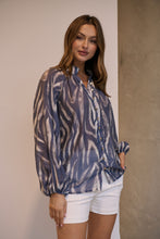 Load image into Gallery viewer, Leila Navy/White Print Chiffon Shirt