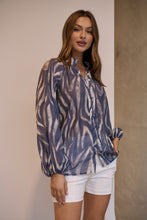 Load image into Gallery viewer, Leila Navy/White Print Chiffon Shirt