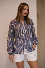 Load image into Gallery viewer, Leila Navy/White Print Chiffon Shirt