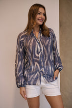 Load image into Gallery viewer, Leila Navy/White Print Chiffon Shirt