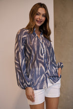 Load image into Gallery viewer, Leila Navy/White Print Chiffon Shirt