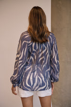 Load image into Gallery viewer, Leila Navy/White Print Chiffon Shirt