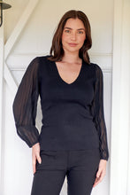 Load image into Gallery viewer, Layanna Black Chiffon Long Sleeve Top