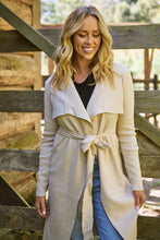 Load image into Gallery viewer, Blakely Beige Drape Tie Waist Long Cardigan