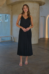 Demi Pleated Black Midi Skirt