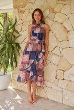 Load image into Gallery viewer, Autumn Navy/Wine Paisley Print Sleeveless High neck Evening Dress