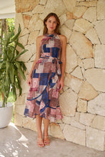 Load image into Gallery viewer, Autumn Navy/Wine Paisley Print Sleeveless High neck Evening Dress