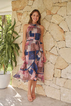 Load image into Gallery viewer, Autumn Navy/Wine Paisley Print Sleeveless High neck Evening Dress