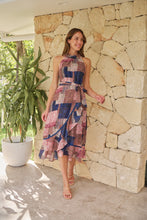 Load image into Gallery viewer, Autumn Navy/Wine Paisley Print Sleeveless High neck Evening Dress