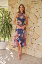 Load image into Gallery viewer, Autumn Navy/Wine Paisley Print Sleeveless High neck Evening Dress