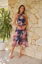 Load image into Gallery viewer, Autumn Navy/Wine Paisley Print Sleeveless High neck Evening Dress