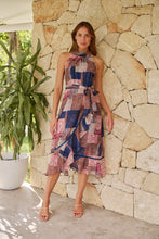 Load image into Gallery viewer, Autumn Navy/Wine Paisley Print Sleeveless High neck Evening Dress