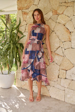 Load image into Gallery viewer, Autumn Navy/Wine Paisley Print Sleeveless High neck Evening Dress