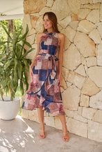 Load image into Gallery viewer, Autumn Navy/Wine Paisley Print Sleeveless High neck Evening Dress