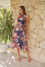 Load image into Gallery viewer, Autumn Navy/Wine Paisley Print Sleeveless High neck Evening Dress