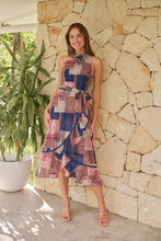 Load image into Gallery viewer, Autumn Navy/Wine Paisley Print Sleeveless High neck Evening Dress