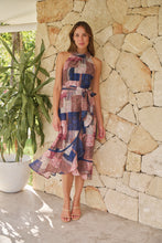 Load image into Gallery viewer, Autumn Navy/Wine Paisley Print Sleeveless High neck Evening Dress