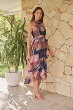 Load image into Gallery viewer, Autumn Navy/Wine Paisley Print Sleeveless High neck Evening Dress