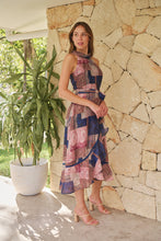 Load image into Gallery viewer, Autumn Navy/Wine Paisley Print Sleeveless High neck Evening Dress