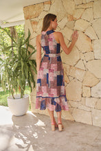 Load image into Gallery viewer, Autumn Navy/Wine Paisley Print Sleeveless High neck Evening Dress
