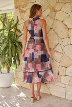 Load image into Gallery viewer, Autumn Navy/Wine Paisley Print Sleeveless High neck Evening Dress