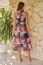 Load image into Gallery viewer, Autumn Navy/Wine Paisley Print Sleeveless High neck Evening Dress