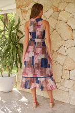 Load image into Gallery viewer, Autumn Navy/Wine Paisley Print Sleeveless High neck Evening Dress