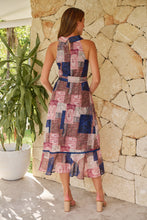 Load image into Gallery viewer, Autumn Navy/Wine Paisley Print Sleeveless High neck Evening Dress
