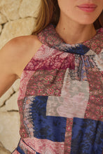 Load image into Gallery viewer, Autumn Navy/Wine Paisley Print Sleeveless High neck Evening Dress