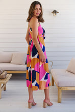 Load image into Gallery viewer, Presley Pink/Mustard/Navy Print Singlet Tie Front Dress
